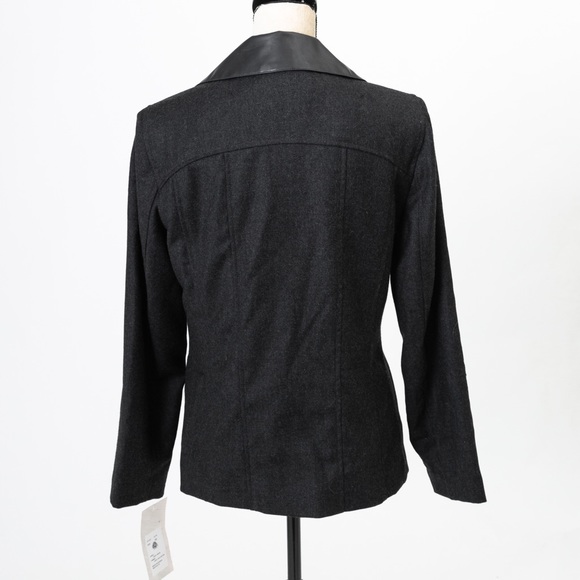 Sandro 100% wool black charcoal zipper front jacket with faux leather collar 10 - Picture 2 of 14